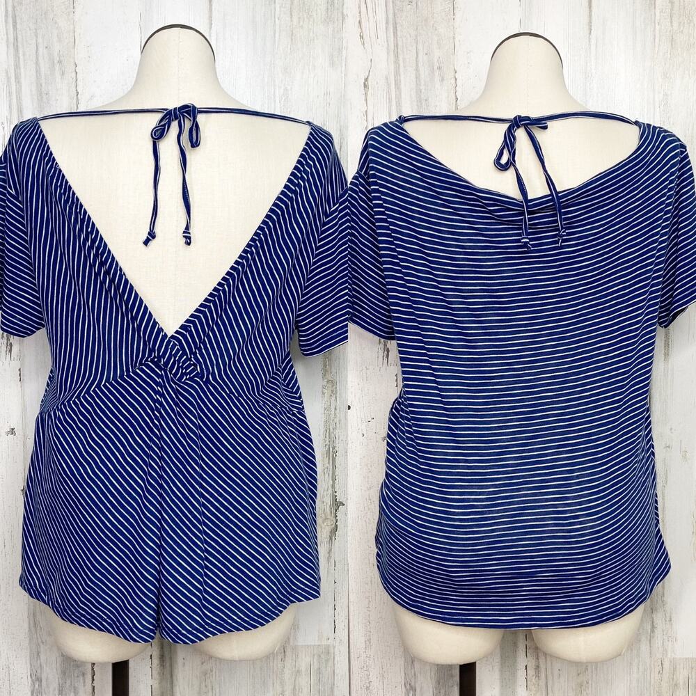 NWT Thyme + Honey Reversible Striped Top Blue White Tee Classic Preppy Size XL - Picture 10 of 12